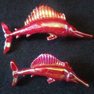Vintage Unbranded Set of 2 Enamel Iridescent Pink/Yellow Sail Fish Brooch/Pins